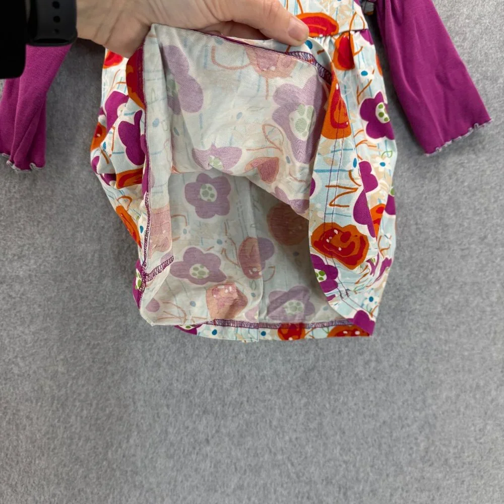 Hanna Andersson Girls Size 80 / US 2 Long Sleeve Dress Blue Purple Orange Floral - Picture 6 of 15